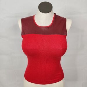 Armani Exchange Red Faux Leather Sleeveless Top W/ Shoulder Tie Sz S